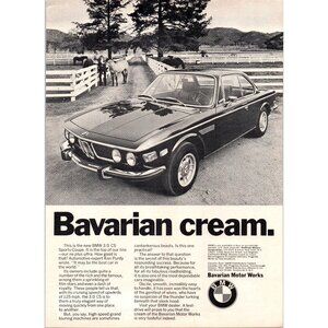 1973 BMW 3.0 CS Luxury Sports Coupe Vintage Print Ad Equestrian Horse Farm Art